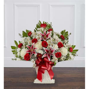 Red Rose & Lily Floor Basket Flower Bouquet