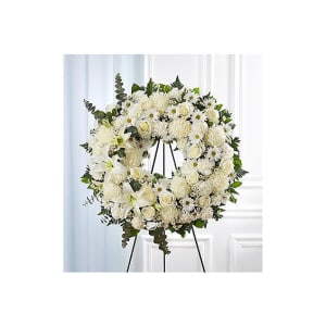 Serene Blessings Standing Wreath- White Flower Bouquet