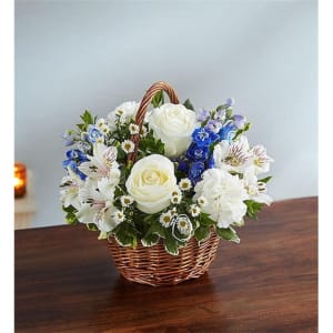 Peace, Prayers & Blessings Blue & White Flower Bouquet