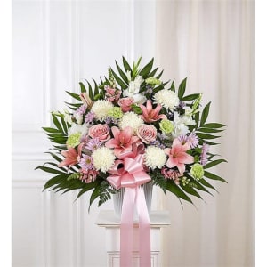 Heartfelt Sympathies Multicolor Pastel Standing Basket Flower Bouquet