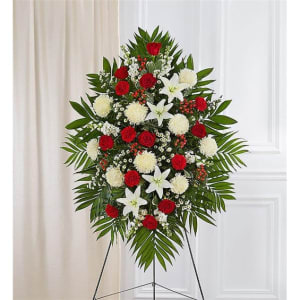 Red & White Sympathy Standing Spray Flower Bouquet