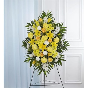 Yellow & White Sympathy Standing Spray Flower Bouquet