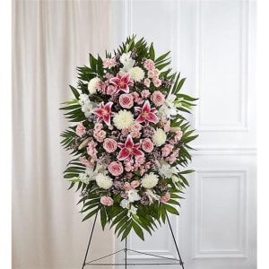 Pink & White Sympathy Standing Spray Flower Bouquet