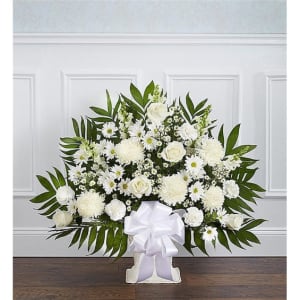 Heartfelt Tribute Floor Basket Arrangement-White Flower Bouquet