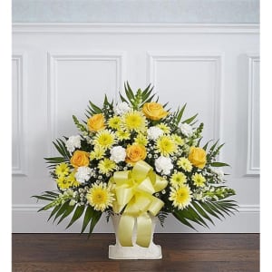 Heartfelt Tribute Floor Basket Arrangement - Yellow Flower Bouquet