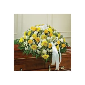 Yellow & White Mixed Half Casket Cover Flower Bouquet