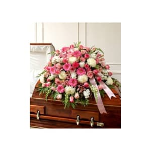 Pink & White Mixed Half Casket Cover Flower Bouquet