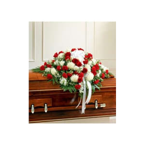 Red & White Mixed Half Casket Cover Flower Bouquet