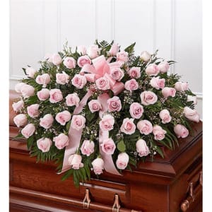 Pink Rose Half Casket Cover Flower Bouquet