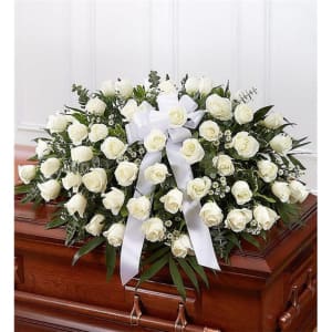 White Rose Half Casket Cover Flower Bouquet