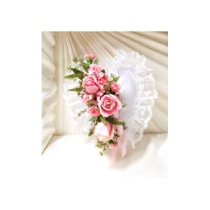 Pink Satin Heart Casket Pillow Flower Bouquet