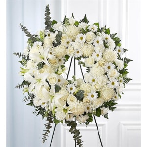 Serene Blessings Standing Wreath- White Flower Bouquet