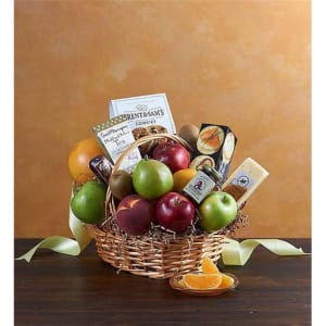 Deluxe Fruit & Gourmet Basket For Sympathy Flower Bouquet