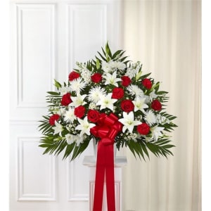 Heartfelt Sympathies Red & White Standing Basket Flower Bouquet