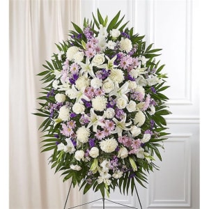 Lavender & White Sympathy Standing Spray Flower Bouquet