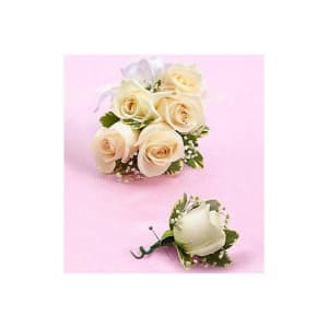 White Rose Corsage & Boutonniere Flower Bouquet