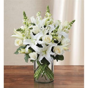 Classic All White Arrangement For Sympathy Flower Bouquet
