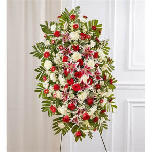 Red Rose & Lily Standing Spray Flower Bouquet