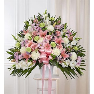 Heartfelt Sympathies Multicolor Pastel Standing Basket Flower Bouquet