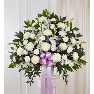 Heartfelt Sympathies Lavender & White Standing Basket Flower Bouquet