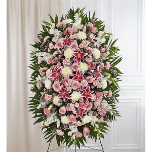 Pink & White Sympathy Standing Spray Flower Bouquet