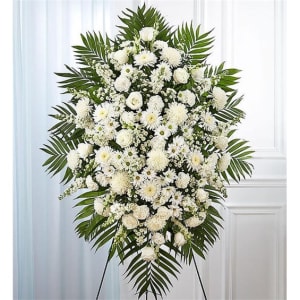 White Sympathy Standing Spray Flower Bouquet