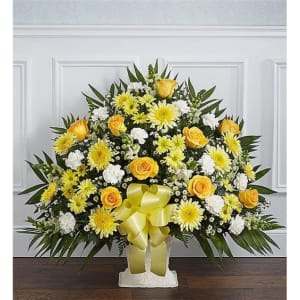 Heartfelt Tribute Floor Basket Arrangement - Yellow Flower Bouquet