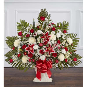 Red Rose & Lily Floor Basket Flower Bouquet