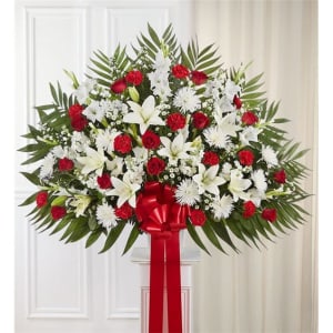 Heartfelt Sympathies Red & White Standing Basket Flower Bouquet