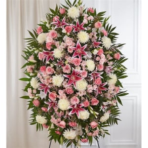 Pink & White Sympathy Standing Spray Flower Bouquet