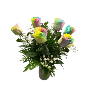 6 Rainbow Roses Flower Bouquet