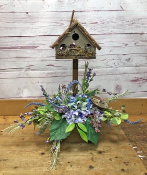 Birdy Blues Silk (artificial) Birdhouse Flower Bouquet