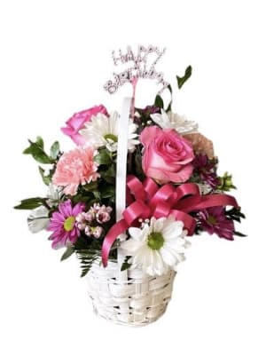 Happy Birthday Basket Flower Bouquet