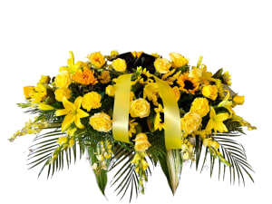 Yellow Casket Spray Flower Bouquet