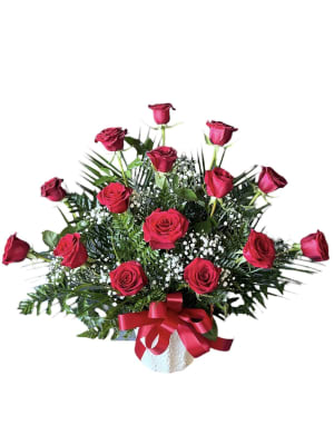 Red Rose Basket Flower Bouquet