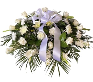 All White Casket Spray Flower Bouquet