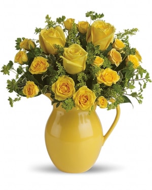 Teleflora's Sunny Day Pitcher of Roses Flower Bouquet