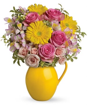 Teleflora's Sunny Day Pitcher Of Charm Flower Bouquet