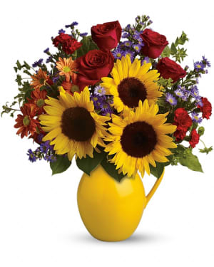 Teleflora's Sunny Day Pitcher of Joy Flower Bouquet