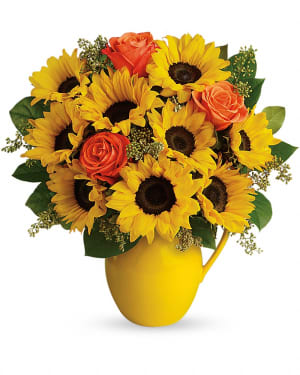 Teleflora's Sunny Day Pitcher of Sunflowers Flower Bouquet