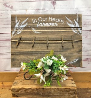 In Our Hearts Forever Memory Board Photo Holder Flower Bouquet