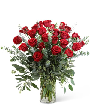 Red Roses with Eucalyptus Foliage (24) Flower Bouquet