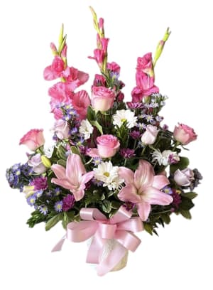 Pretty in Pink Basket Flower Bouquet