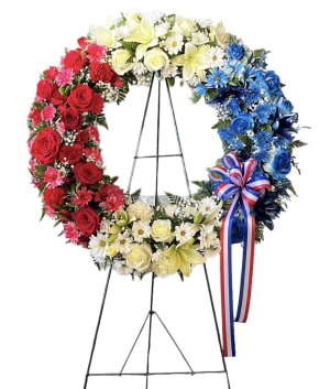 Red, White, and Blue Wreath Flower Bouquet