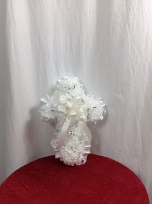 Silk Carnation Cross - All White Flower Bouquet