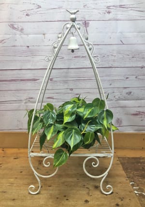 Bird and Bell Metal Plant Stand Flower Bouquet