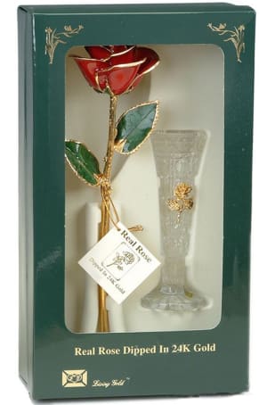 Red Rose Trimmed in 24k Gold W/ Vase Flower Bouquet