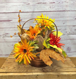 Copper Basket and Fall Silks (Artificial) Flower Bouquet