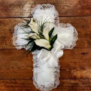 Satin Cross with White Callas Flower Bouquet