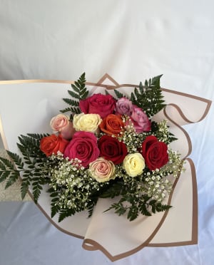 12 Colorful Roses Flower Bouquet